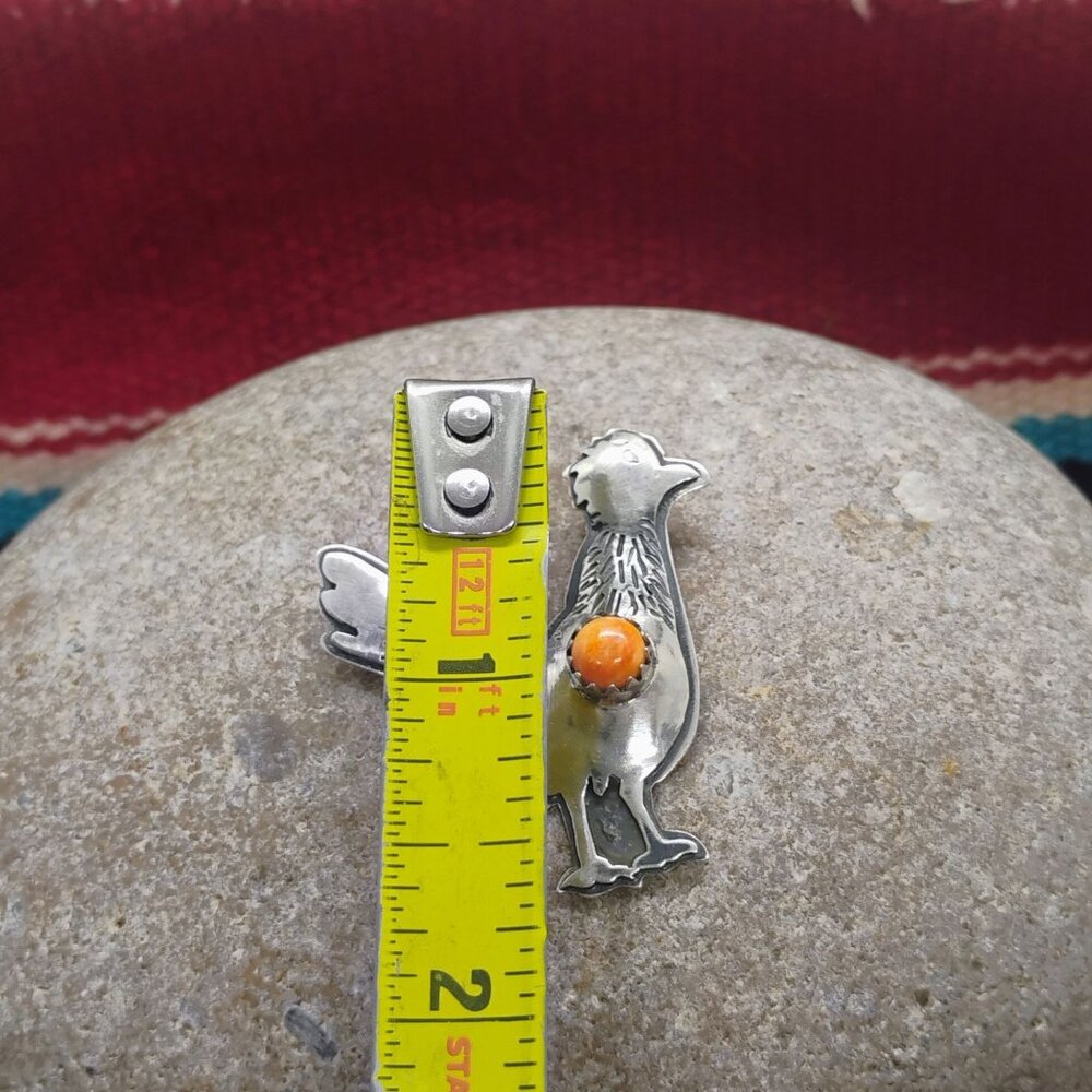 Roadrunner or Chicken Pendant Sterling Silver w/Orange Spiny Oyster Shell 1.5" - Picture 3 of 6